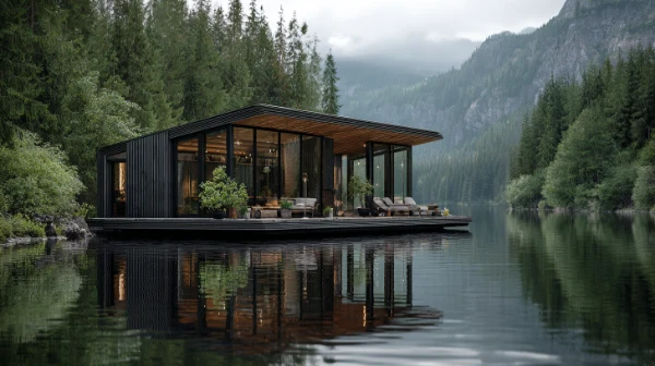 호수 위에 떠 있는 사우나