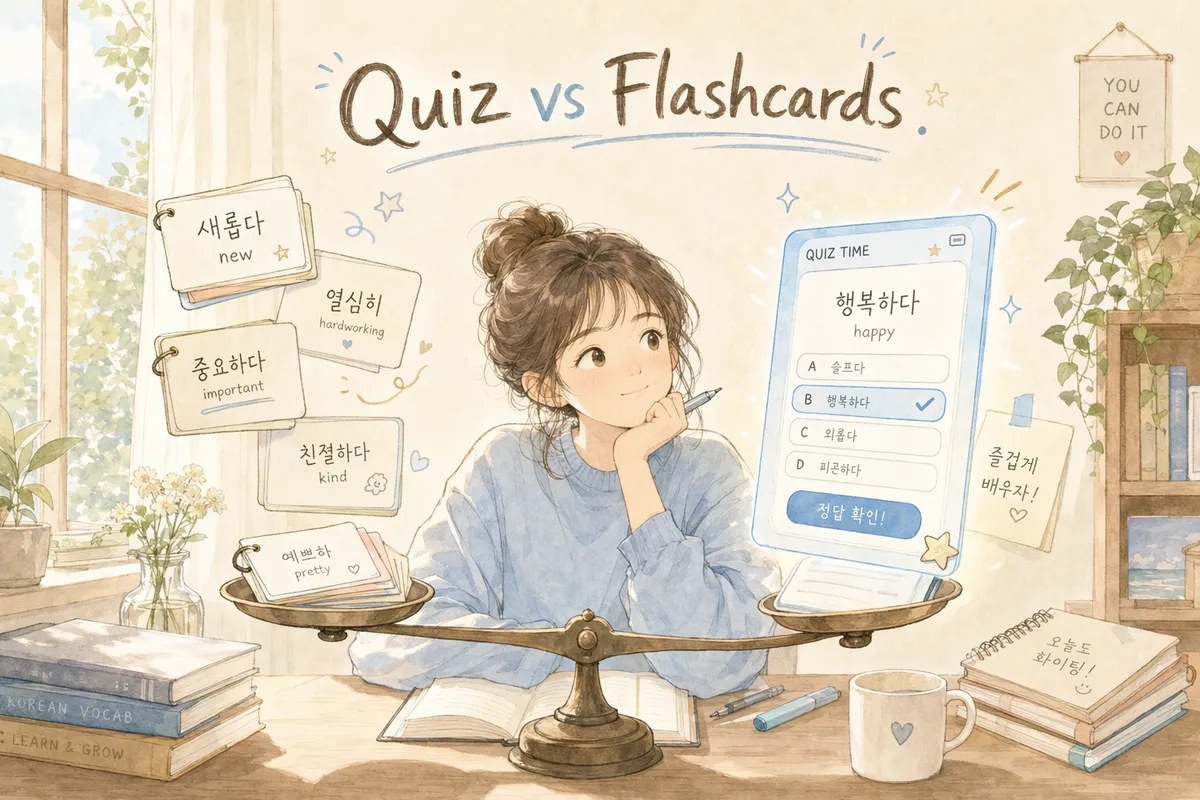Korean Vocab Quiz vs Flashcards: Which Helps More?
