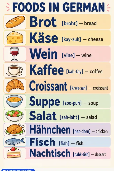 Foods in German vocabulary chart