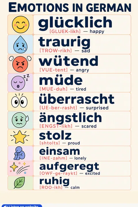 Emotions in German vocabulary chart