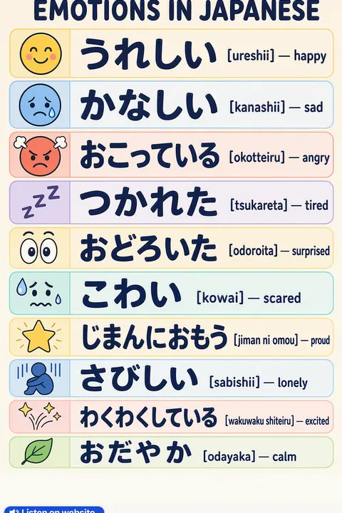 Emotions in Japanese vocabulary chart