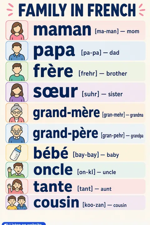 Family in French vocabulary chart