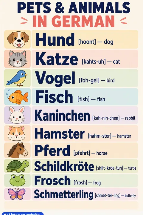 Pets & animals in German vocabulary chart