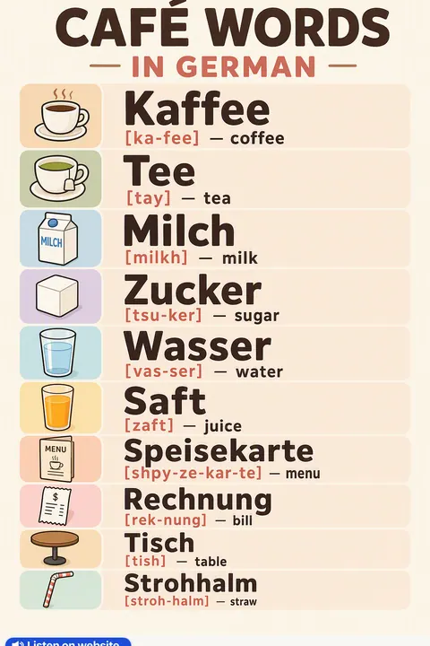 Café in German vocabulary chart