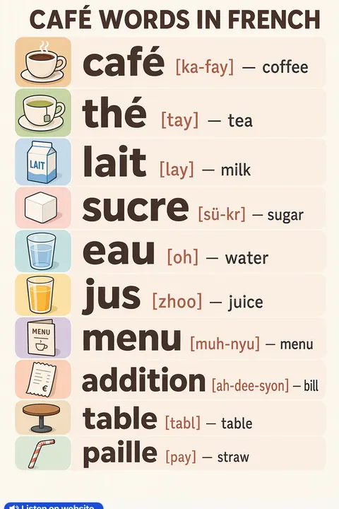 Café in French vocabulary chart