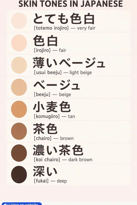 Skin tones in Japanese vocabulary chart