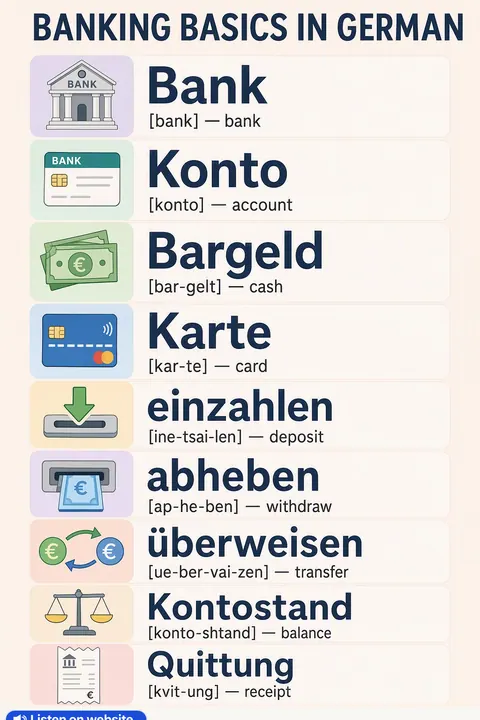 How to use a bank in German vocabulary chart