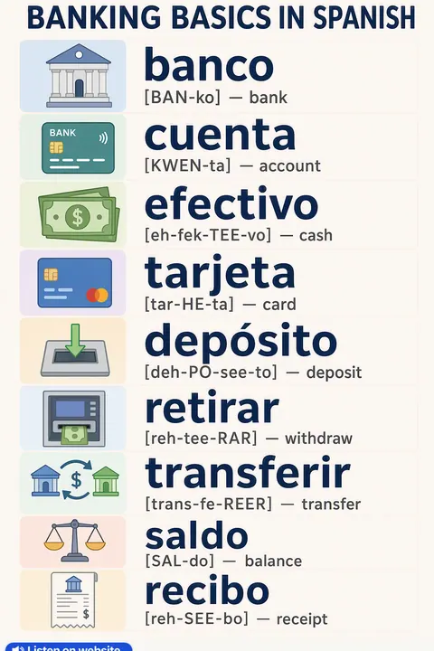 How to use a bank in Spanish vocabulary chart