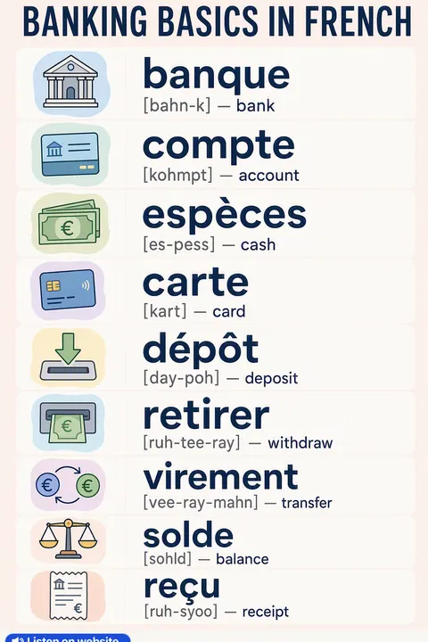 How to use a bank in French vocabulary chart