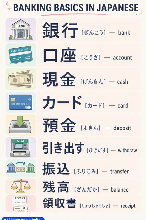How to use a bank in Japanese vocabulary chart