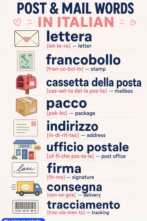 Post & Mail in Italian vocabulary chart