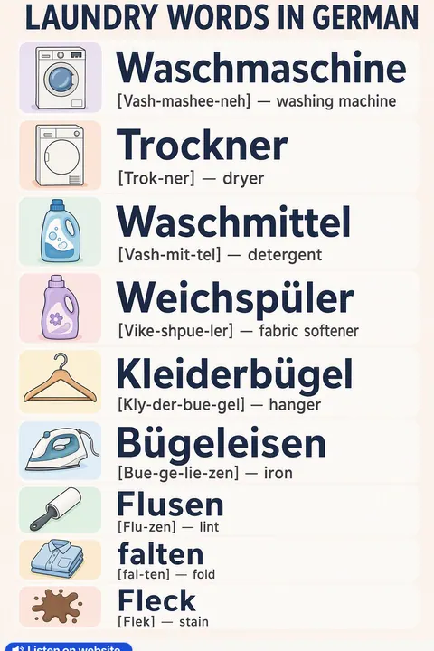 How to do laundry in German vocabulary chart