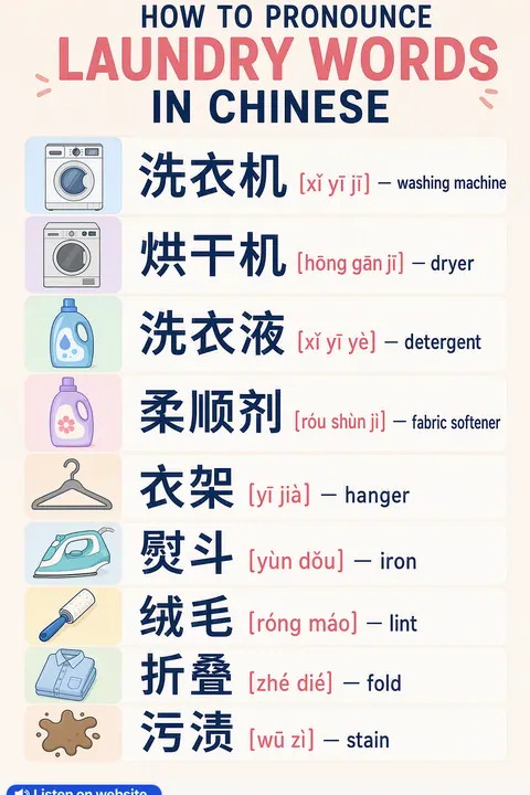 How To Pronounce Laundry in Chinese vocabulary chart