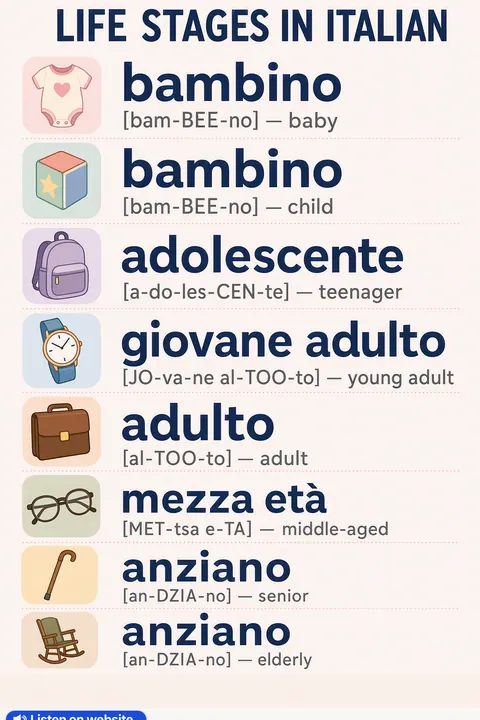 Life stages in Italian vocabulary chart