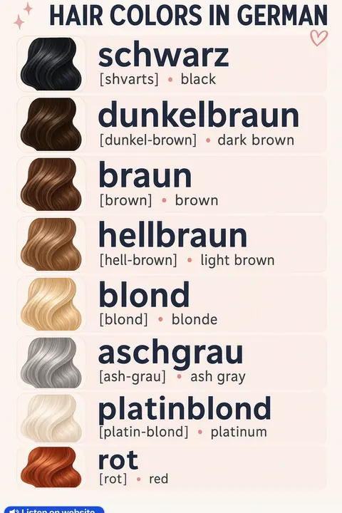 Hair colors in German vocabulary chart