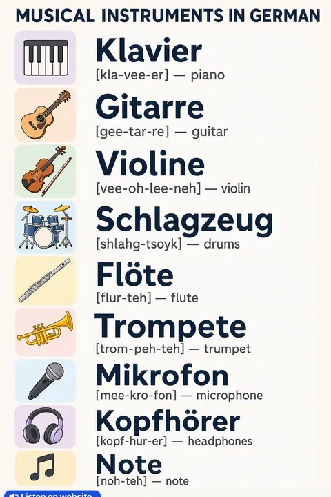 Musical instruments in German vocabulary chart