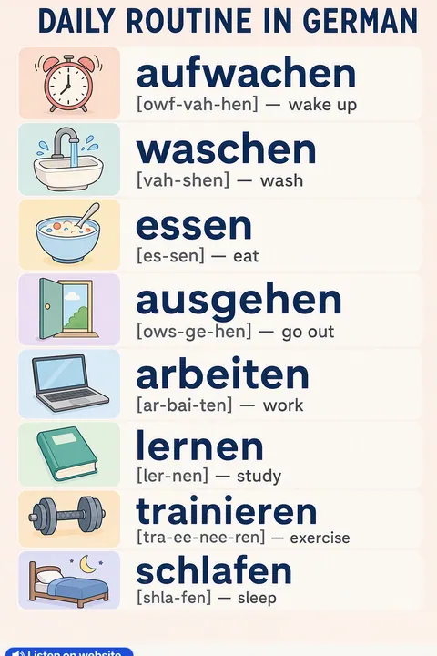 Daily Routine in German vocabulary chart