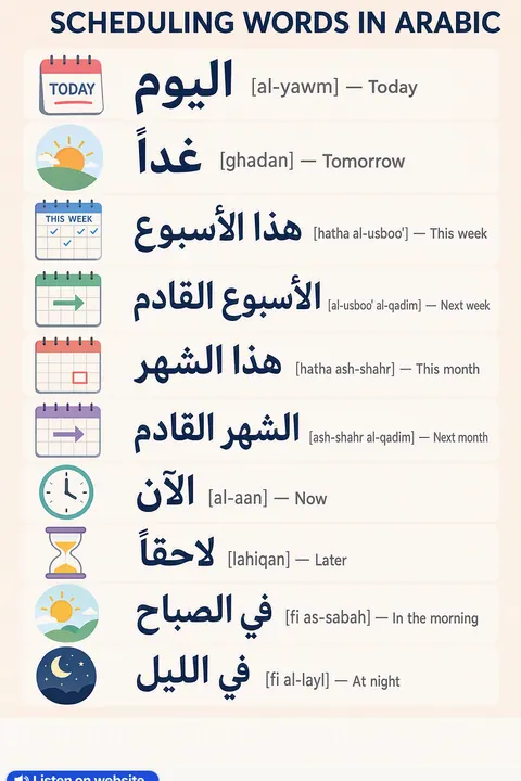 Scheduling in Arabic vocabulary chart