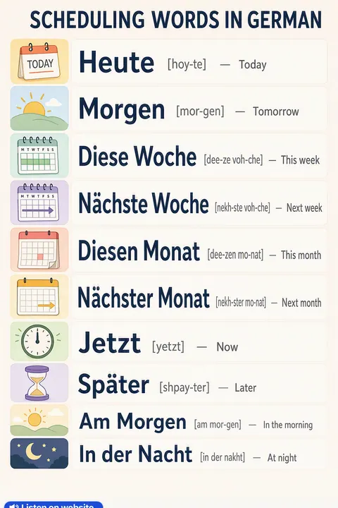 Scheduling in German vocabulary chart