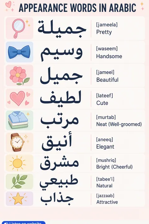 Appearance in Arabic vocabulary chart