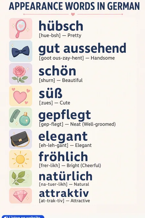 Appearance in German vocabulary chart
