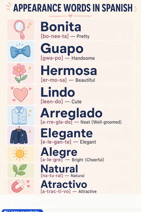 Appearance in Spanish vocabulary chart