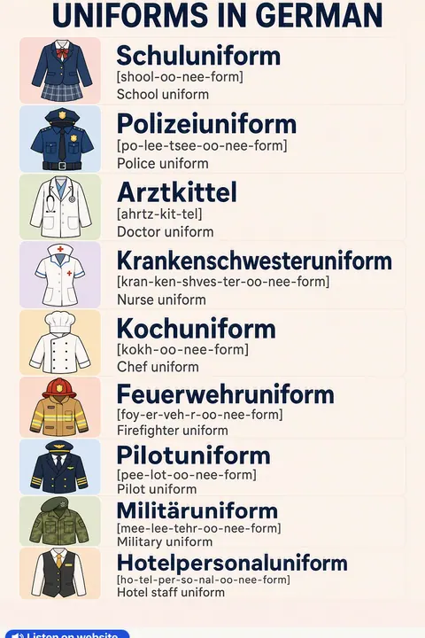Uniforms in German vocabulary chart