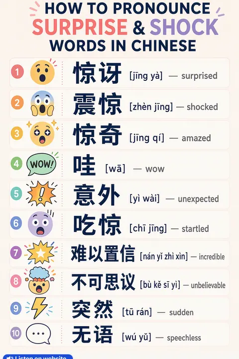 How To Pronounce Surprise & Shock in Chinese vocabulary chart