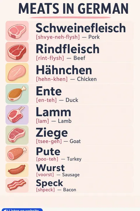 Meats in German vocabulary chart