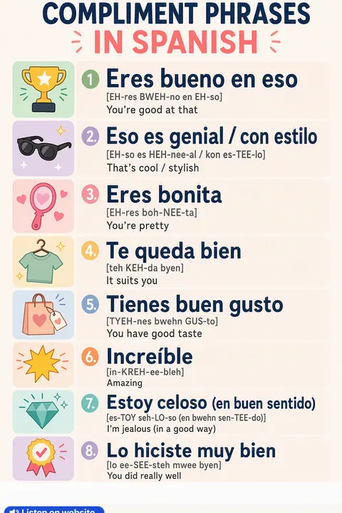 How to give a compliment in Spanish vocabulary chart
