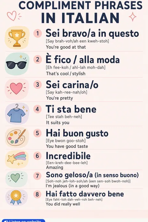 How to give a compliment in Italian vocabulary chart