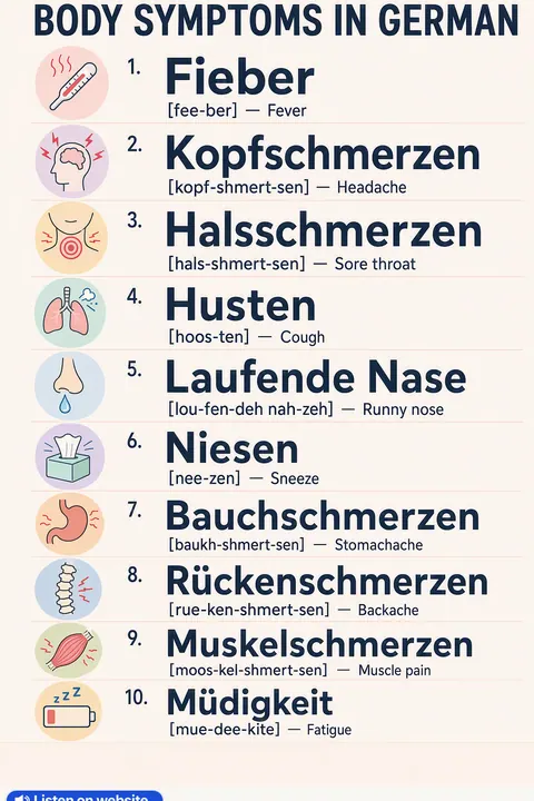Body symptoms in German vocabulary chart