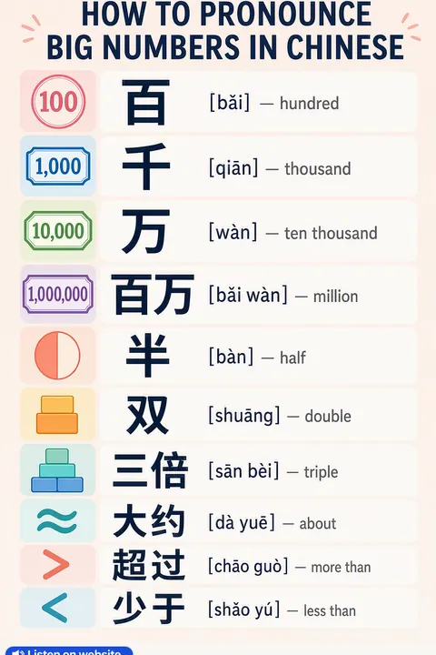 How to pronounce big numbers in Chinese vocabulary chart
