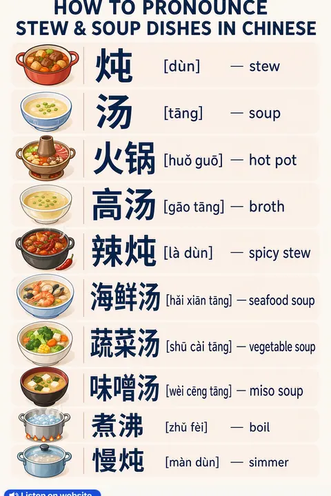 How to pronounce stew & soup dishes in Chinese vocabulary chart