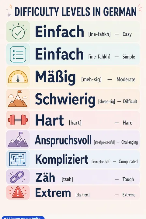 Difficulty levels in German vocabulary chart