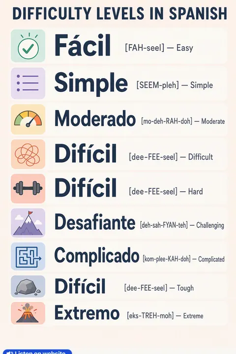 Difficulty levels in Spanish vocabulary chart