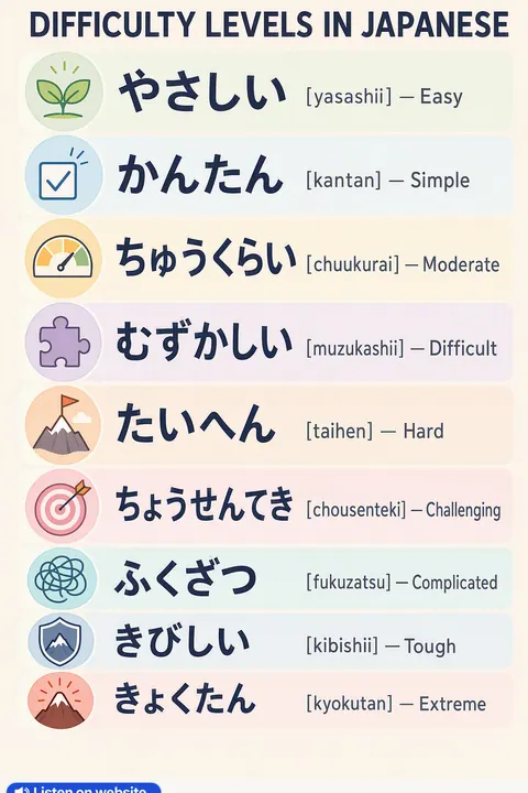 Difficulty levels in Japanese vocabulary chart