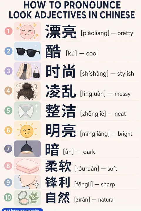 How to pronounce look adjectives in Chinese vocabulary chart