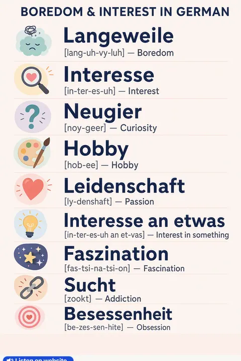 Boredom & Interest in German vocabulary chart
