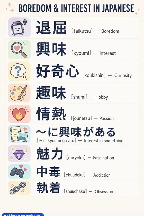 Boredom & Interest in Japanese vocabulary chart