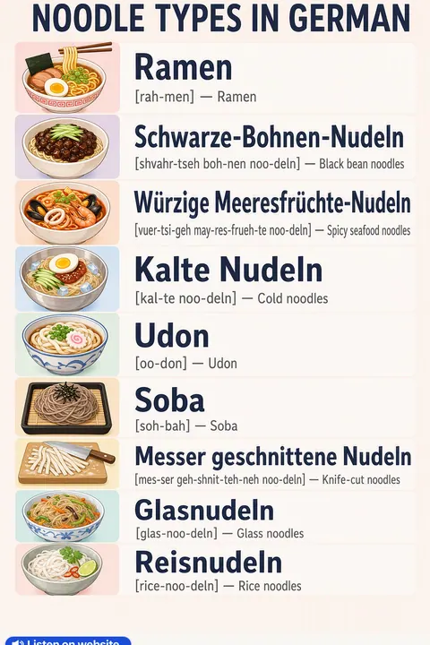 Noodle types in German vocabulary chart