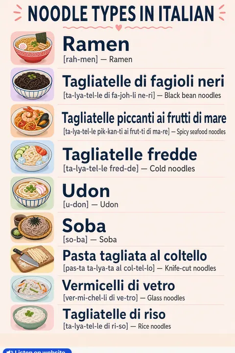 Noodle types in Italian vocabulary chart