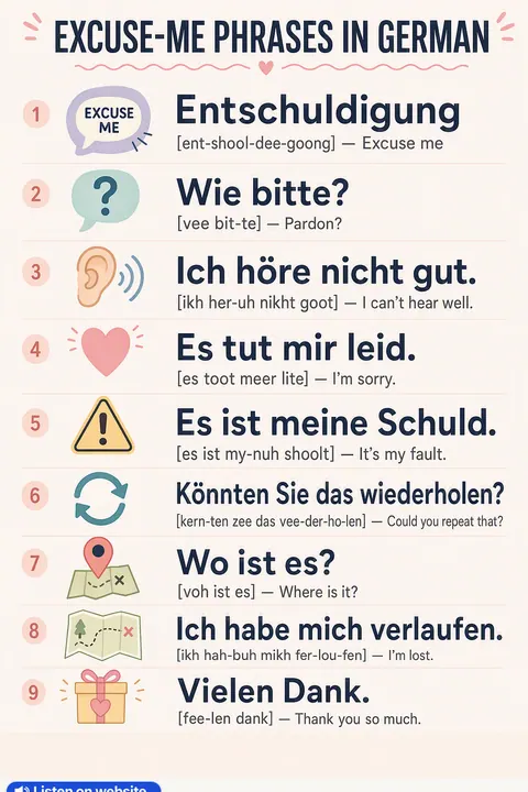 Excuse-me in German vocabulary chart