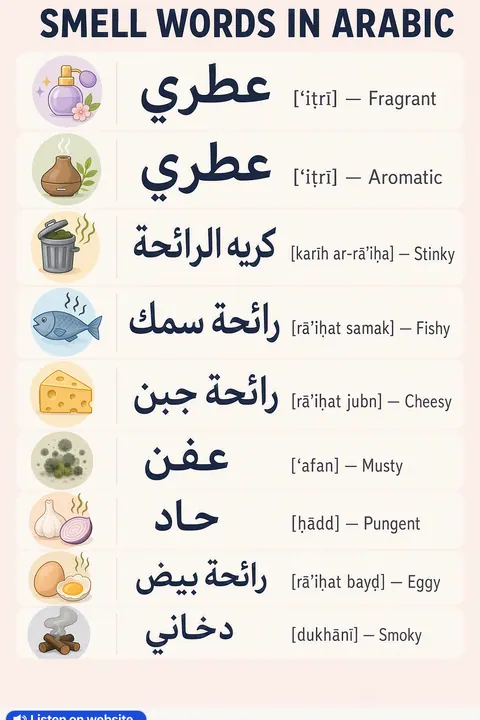 Smell in Arabic vocabulary chart