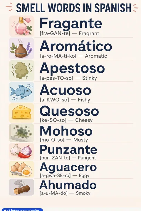 Smell in Spanish vocabulary chart