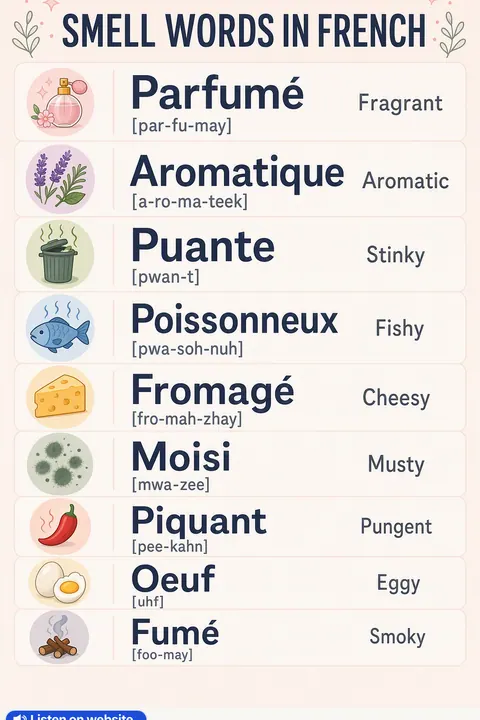 Smell in French vocabulary chart