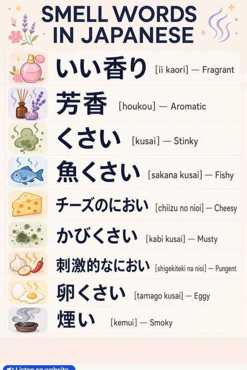 Smell in Japanese vocabulary chart