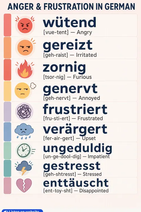 Anger & frustration in German vocabulary chart