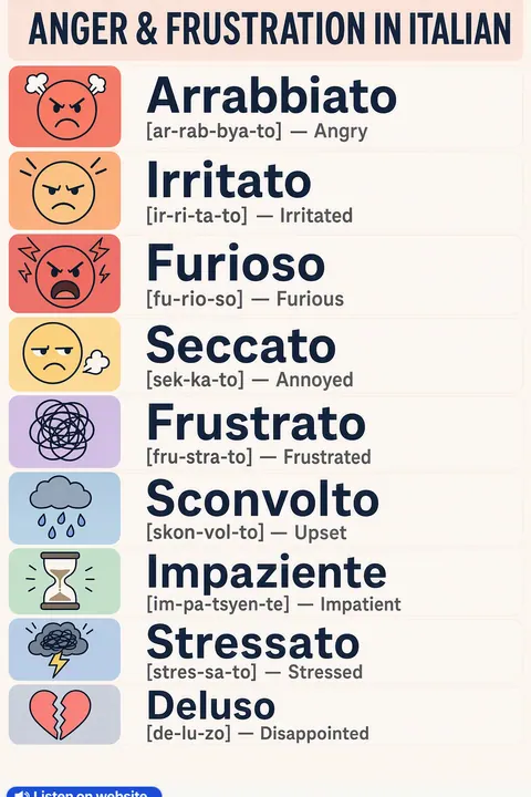 Anger & frustration in Italian vocabulary chart