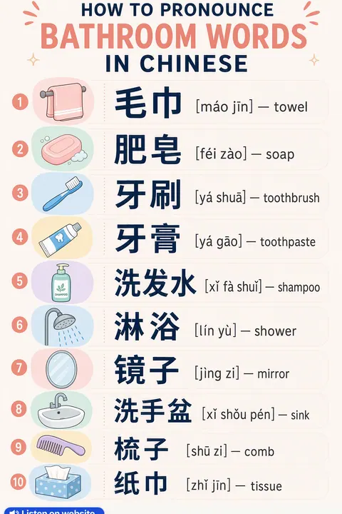 How To Pronounce Bathroom in Chinese vocabulary chart